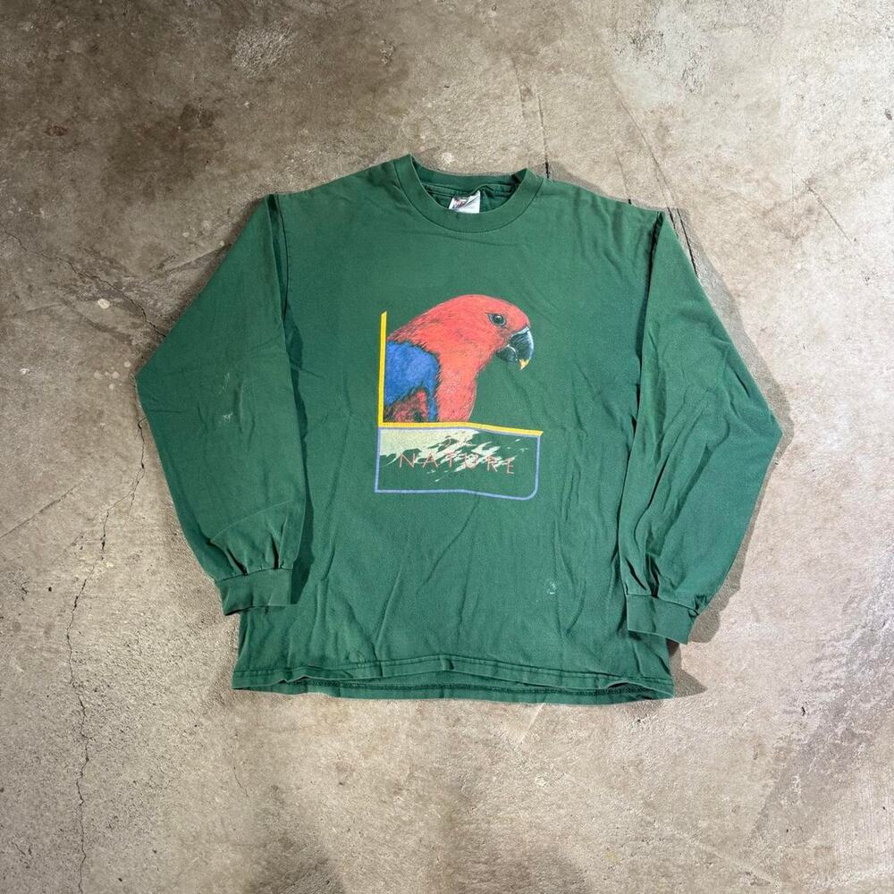Vintage Y2K Green 2nd Nature Parrot Longsleeve Shirt